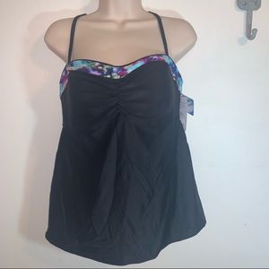 Athleta 40B/C Tall Floral Fade Tankini Black NWT